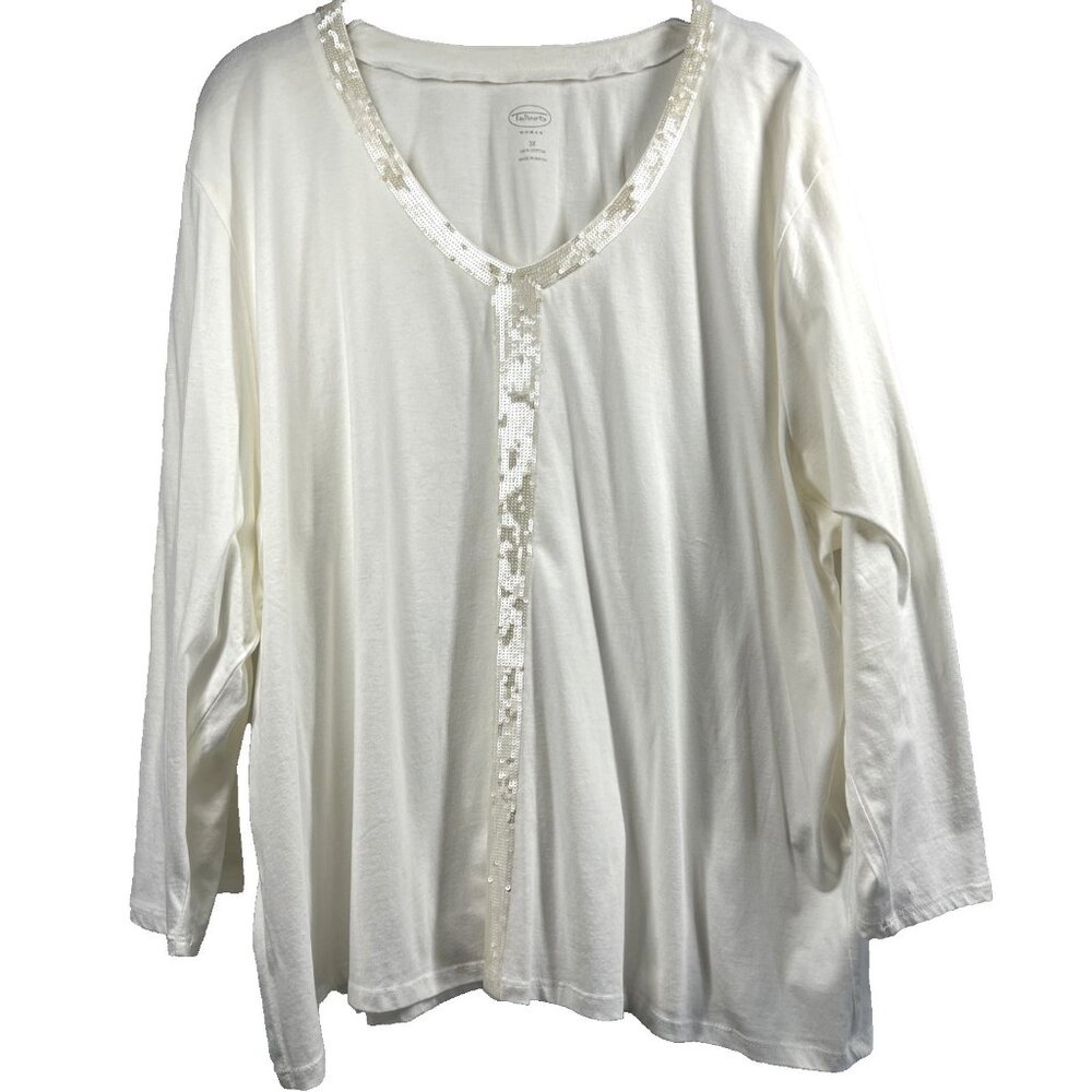 Talbots Women's Top Plus 3x Solid Ivory Sequins C… - image 1